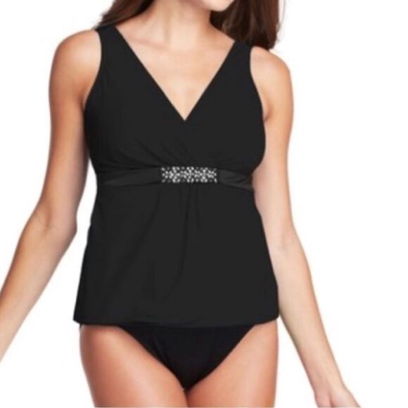 Miraclesuit Black One Piece with Skirt Embellished-Size 14 - Picture 1 of 12